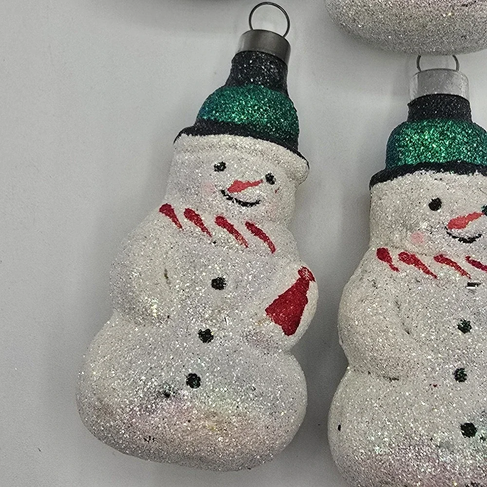 Glass Glitter Snowmen Christmas Ornaments White - Set‎ Of 4 Vtg 90s